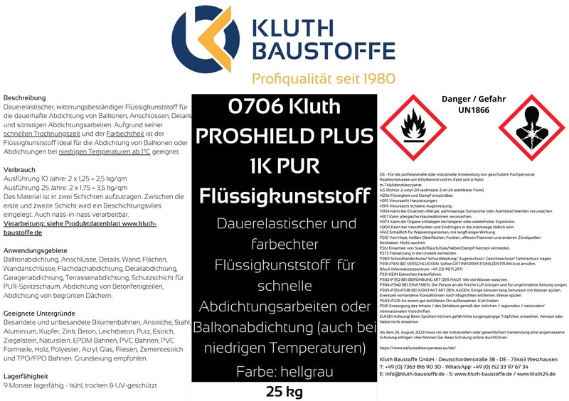 0706 Kluth PROSHIELD PLUS 1K PU Flüssigkunststoff - ab 10,60 € / kg